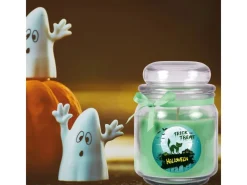 HS Candle Windlichter^Duftkerze & Glas Halloween Grün Bonbon 70h