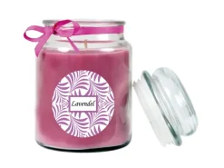 HS Candle Windlichter^Duftkerze & Glas Duft Schriftzug Bonbon Ø10 cm Lavendel