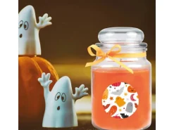 HS Candle Windlichter^Duftkerze & Glas Halloween Orange Bonbon 110h