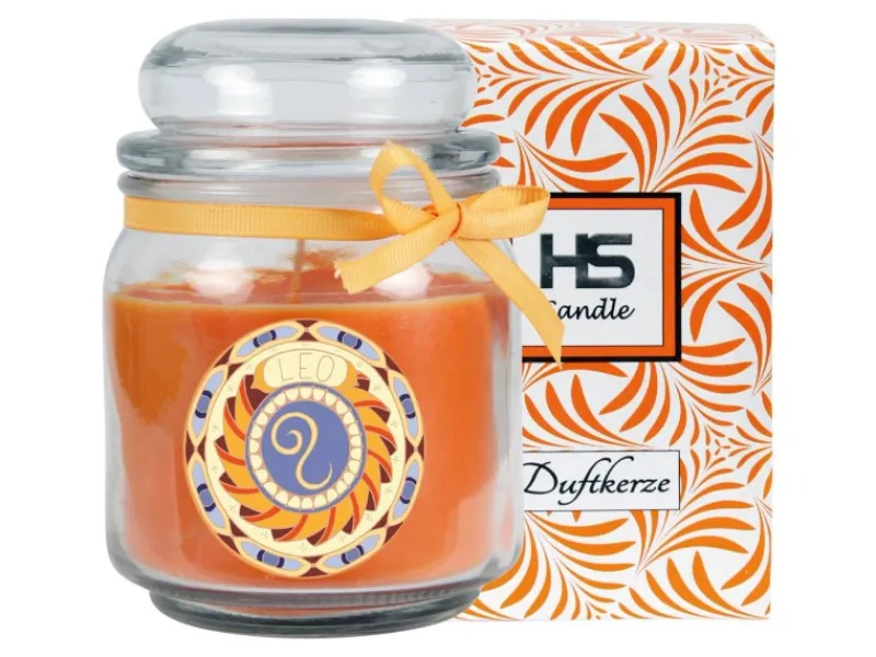 HS Candle Windlichter^Duftkerze & Glas Sternzeichen Honigmelone 70 Stunden Löwe
