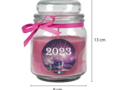 HS Candle Duftkerze & Glas Neujahr Lila Bonbon 70h