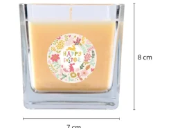 HS Candle Ostern^Duftkerze & Glas Ostern Creme Viereck 50h Happy Easter Blumen