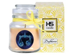 HS Candle Windlichter^Duftkerze & Glas Sternzeichen Vanille 30 Stunden Waage