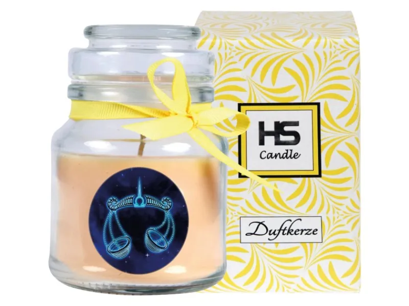 HS Candle Windlichter^Duftkerze & Glas Sternzeichen Vanille 30 Stunden Waage