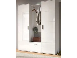 Inn.Furn Garderobe Set Weiß Hochglanz 4-teilig 165 cm Viel Stauraum Grazie