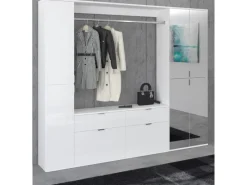 Inn.Furn Garderoben-Set 4-teilig Weiß Hochglanz 212 cm mit Spiegel SystemX