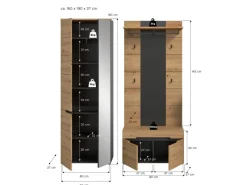Inn.Furn Möbelserien^Garderoben-Set 3-teilig in Eiche und Grau 160 cm Cooper