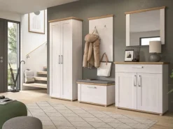 Inn.Furn Garderoben-Set 3-teilig Weiß Lärche 175 cm Landhaus-Stil Mirano