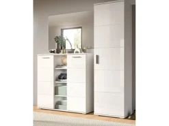 Inn.Furn Möbelserien^Garderoben-Set 3-teilig Weiß Hochglanz 180 cm mit 13 Fächern Grazie