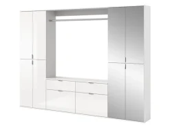 Inn.Furn Garderoben-Set 4-teilig Weiß Hochglanz 243 cm mit Spiegel SystemX