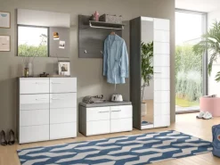 Inn.Furn Garderoben-Set 5-teilig Weiß Hochglanz Grau 250 cm Rumba