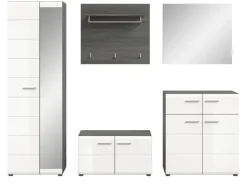Inn.Furn Garderoben-Set 5-teilig Weiß Hochglanz Grau 250 cm Rumba