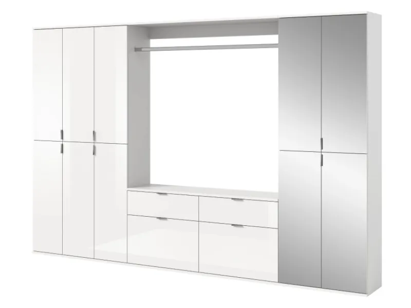 Inn.Furn Garderoben-Set 5-teilig Weiß Hochglanz 273 cm Viel Stauraum SystemX