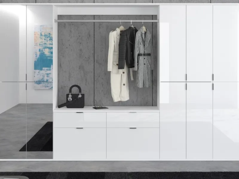 Inn.Furn Garderoben-Set 5-teilig Weiß Hochglanz 273 cm Viel Stauraum SystemX