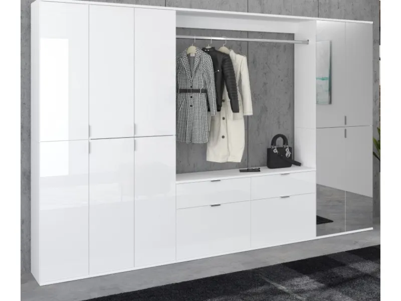 Inn.Furn Garderoben-Set 5-teilig Weiß Hochglanz 273 cm Viel Stauraum SystemX
