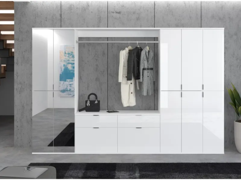 Inn.Furn Garderoben-Set 5-teilig Weiß Hochglanz 273 cm Viel Stauraum SystemX