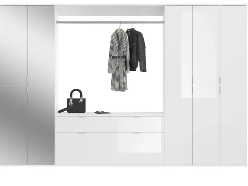 Inn.Furn Garderoben-Set 5-teilig Weiß Hochglanz 273 cm Viel Stauraum SystemX