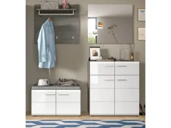 Inn.Furn Garderoben-Set 4-teilig Weiß Hochglanz Grau 175 cm Rumba