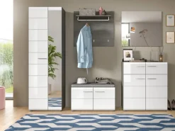 Inn.Furn Garderoben-Set 4-teilig Weiß Hochglanz Grau 175 cm Rumba
