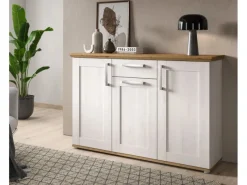 Inn.Furn Sideboard Weiß Lärche Eiche Artisan 137 cm Landhaus-Stil Mirano