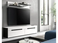 Inn.Furn Schweberegale^TV-Lowboard und Wandboard in Weiß und Grau 170 cm Cooper