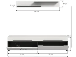 Inn.Furn Schweberegale^TV-Lowboard und Wandboard in Weiß und Grau 170 cm Cooper
