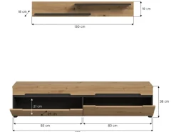 Inn.Furn Schweberegale^TV-Lowboard und Wandboard in Eiche und Grau 170 cm Cooper