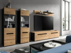 Inn.Furn Schweberegale|Vitrinen^Wohnwand in Eiche und Grau 272 cm Cooper