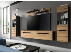 Inn.Furn Schweberegale|Vitrinen^Wohnwand in Eiche und Grau 272 cm Cooper