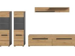 Inn.Furn Schweberegale|Vitrinen^Wohnwand in Eiche und Grau 272 cm Cooper