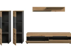 Inn.Furn Schweberegale|Vitrinen^Wohnwand in Eiche und Grau 272 cm Cooper