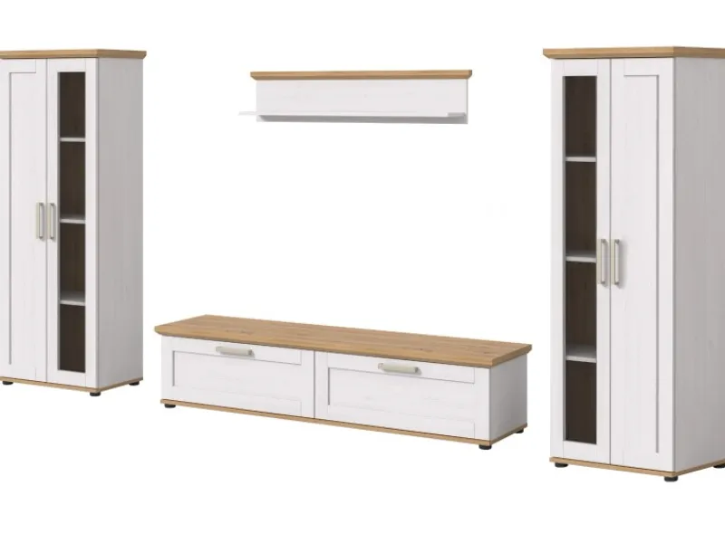Inn.Furn Wohnwand in Weiß Lärche Landhaus 4-teilig 316 cm Mirano