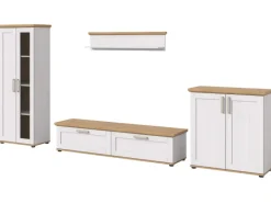 Inn.Furn Schweberegale^Wohnwand in Weiß Lärche Landhaus 4-teilig 336 cm Mirano