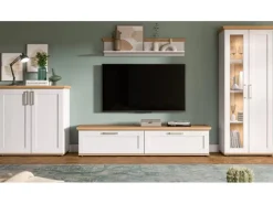 Inn.Furn Schweberegale^Wohnwand in Weiß Lärche Landhaus 4-teilig 336 cm Mirano