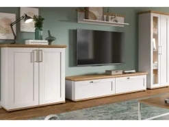 Inn.Furn Schweberegale^Wohnwand in Weiß Lärche Landhaus 4-teilig 336 cm Mirano