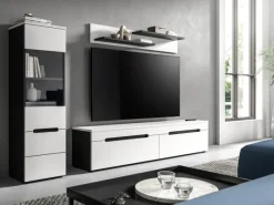 Inn.Furn Schweberegale|Vitrinen^Wohnwand in Weiß und Grau 221 cm Cooper