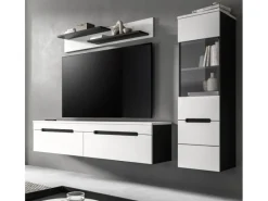 Inn.Furn Schweberegale|Vitrinen^Wohnwand in Weiß und Grau 221 cm Cooper