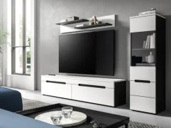 Inn.Furn Schweberegale|Vitrinen^Wohnwand in Weiß und Grau 221 cm Cooper