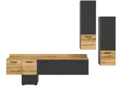 Inn.Furn Wohnwände^Wohnwand 3-teilig Grau Evoke Eiche 247 cm mit Soft-Close Elian