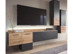 Inn.Furn Wohnwände^Wohnwand 3-teilig Grau Evoke Eiche 247 cm mit Soft-Close Elian