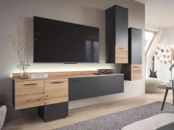 Inn.Furn Wohnwände^Wohnwand 3-teilig Grau Evoke Eiche 247 cm mit Soft-Close Elian