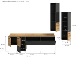 Inn.Furn Wohnwände^Wohnwand 3-teilig Grau Evoke Eiche 247 cm mit Soft-Close Elian
