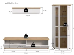 Inn.Furn Wohnwand 3-teilig in Weiß Lärche Landhaus 240 cm Mirano