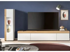 Inn.Furn Vitrinen^Wohnwand 2-teilig in Weiß und Eiche 225 cm Siena