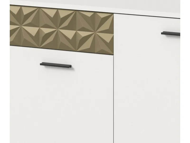 Inn.Furn Wohnwand Weiß Gold 3-teilig 305 cm Fühlbare 3D-Struktur Relief