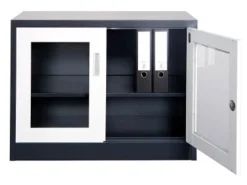 Jet-Line Stahlschrank Ufa in Anthrazit-Weiß 68 x 40 x 90 cm mit Abschließbaren Türen mit Glasfront