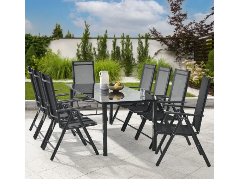 Juskys Stühle^Aluminium Gartengarnitur Milano 9 Teilig mit Tisch und 8 Stühlen