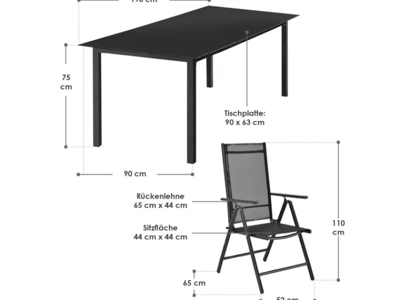 Juskys Stühle^Aluminium Gartengarnitur Milano 9 Teilig mit Tisch und 8 Stühlen