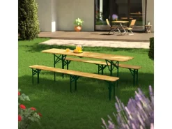 Juskys Bierzeltgarnitur Passau 3 teilig klappbar mit lackiertem Tannenholz 220 cm