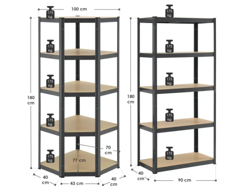 Juskys 3er Regalsystem 1 Corner und 2 Basic Insgesamt 15 Böden mit 2625 kg Tragkraft